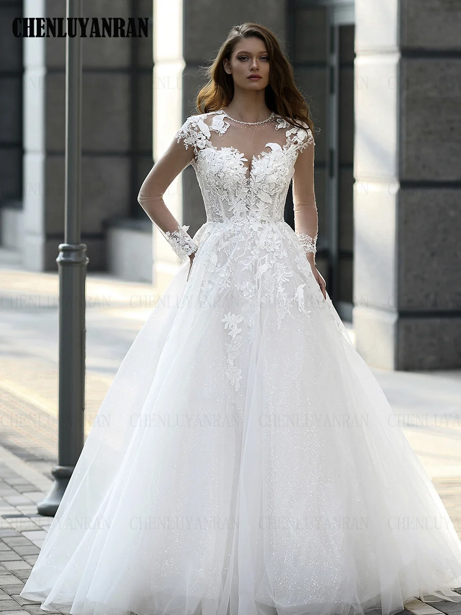 

Beach Shinny Wedding Dresses For Women O-Neck A-line Tulle Wedding Gowns Applique Sexy Dresses For Wome 2024 فستان حفلات الزفاف