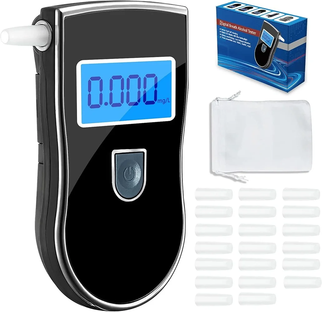 Alcohol Meter with 20 Mouthpieces and Blue Backlight LCD Screen, Promilletester for Personal and Professional Use
Alcohol Meter with 20 Mouthpieces and Blue Backlight LCD Screen, Promilletester for Personal and Professional Use