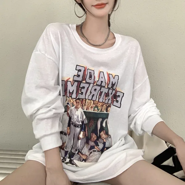 Street Vintage Long Sleeve Loose Harajuku Hip Hop Printed O-Neck T-Shirt Women'S Top Korean Fashion Cotton Pullover Casual Y2K
Street Vintage Long Sleeve Loose Harajuku Hip Hop Printed O-Neck T-Shirt Women'S Top Korean Fashion Cotton Pullover Casual Y2K