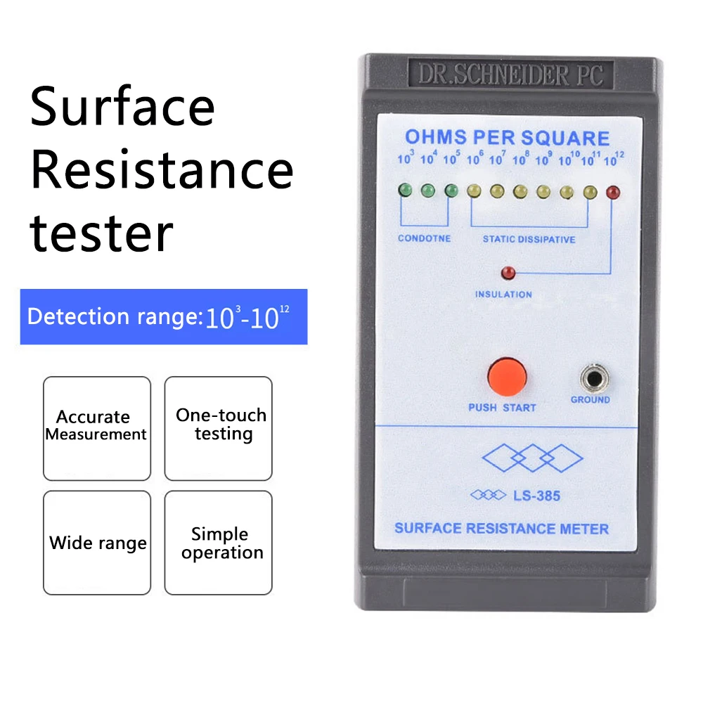 LS-385 Surface Resistance Meter 10^3-10^12 Ohm Static Tester ESD Electrostatic Impedance Tester Anti-static Insulation Ommeter
LS-385 Surface Resistance Meter 10^3-10^12 Ohm Static Tester ESD Electrostatic Impedance Tester Anti-static Insulation Ommeter