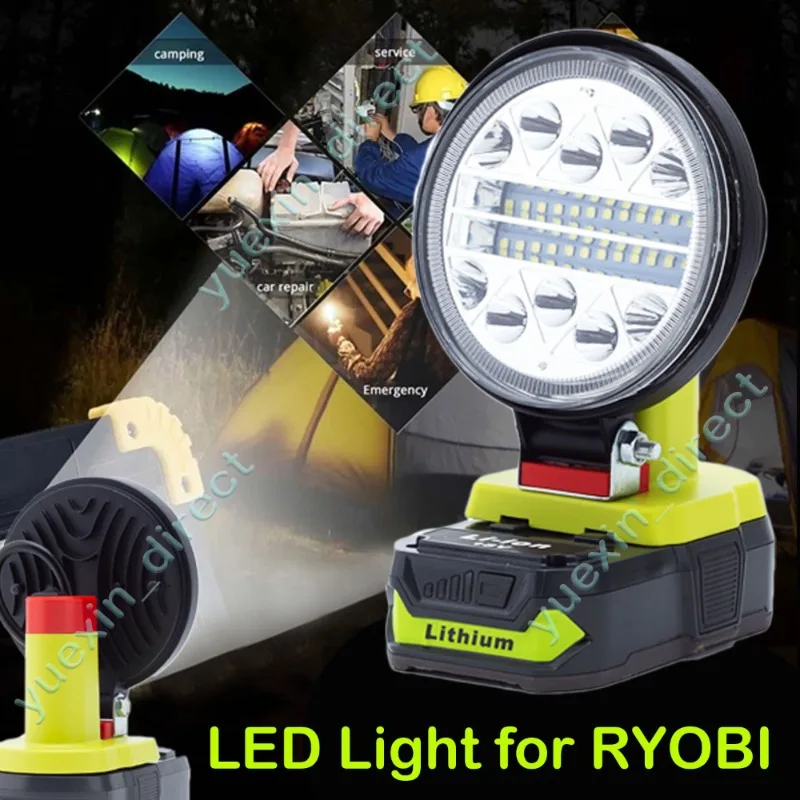 

New portable LED work light round headlight For RYOBI 18V Li-ion battery flashlight portable lantern outdoor emergency light