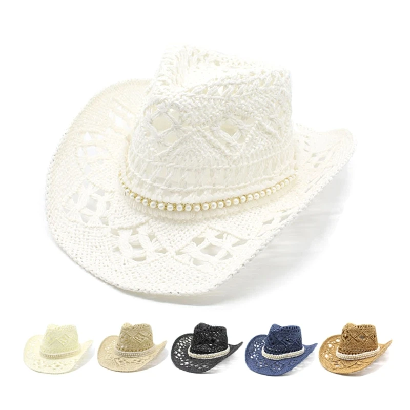 

Hollow Out Cowboy Hat Wide Brim Cowgirl Straw Sun Hat Musical Festival Women Hat Dropship