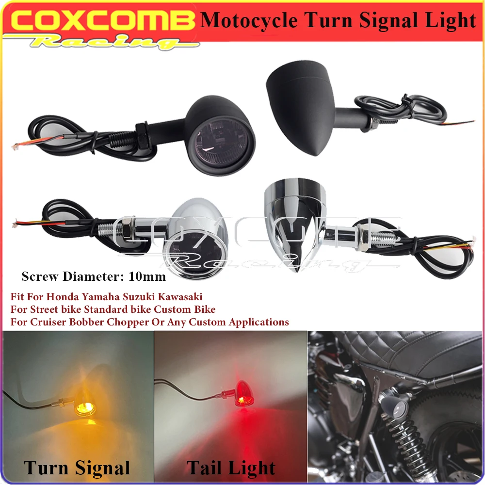 

Black/Chrome Motorcycle Turn Signal Indicator Light Amber & Red Bullet Blinker Lamp For Suzuki Yamaha Honda Standard Street Bike