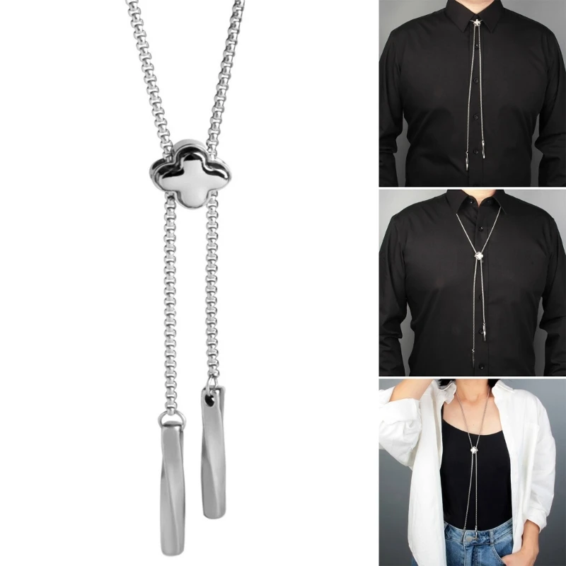 

Mens Women Metal Chain Bolo Tie Flower Pendant Charm Dress Sweater Chain Jewelry Necklace with Long Tassels