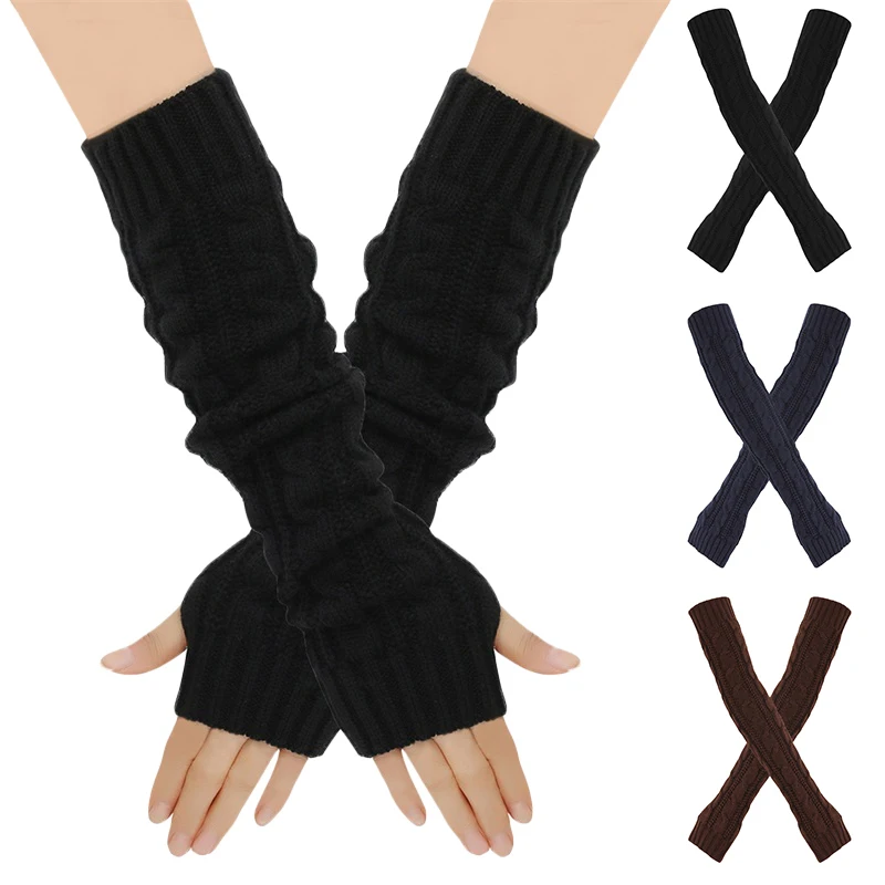 

Knitted Wool Half-Finger Long Glove Autumn Winter Warm Thickened Guard Arm Wrist Sleeve Twist Fingerless Arm Warmers Punk Mitten