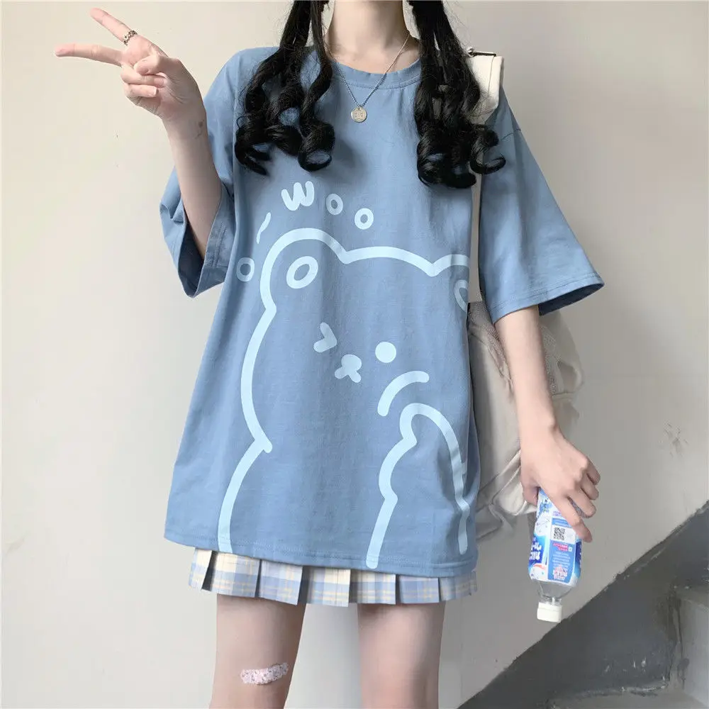 Japanese Casual Cartoon Summer Short-sleeved T-shirt Female Student Loose Soft Girl Cute College Style All-match Loose Top New
Japanese Casual Cartoon Summer Short-sleeved T-shirt Female Student Loose Soft Girl Cute College Style All-match Loose Top New