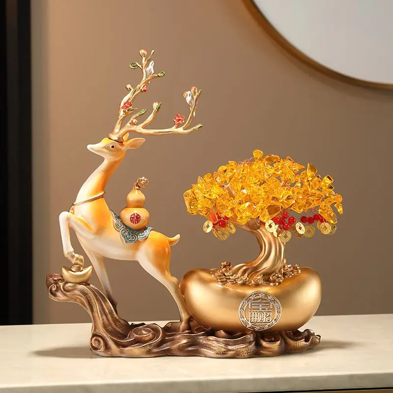 

Wealth Tree Money Shaking Tree Gold Ingot Wealth Attracting Deer Resin Adornments Shop Store Office Decoration Home Foyer Crafts