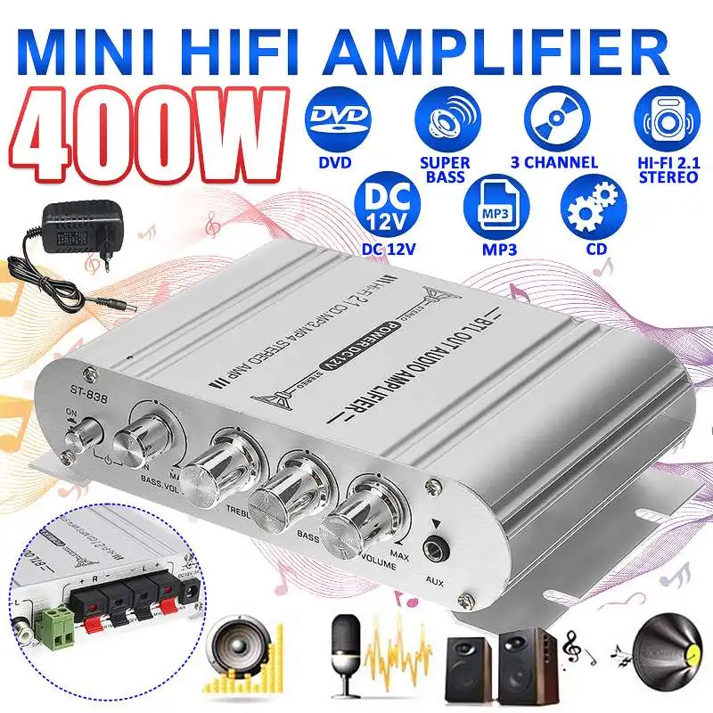 2.1CH 40W 2x20W Digital Car Power Amplifier Hi-Fi Stereo Bass Amplifier Audio Support Connection of 2 speakers And a Subwoofer
2.1CH 40W 2x20W Digital Car Power Amplifier Hi-Fi Stereo Bass Amplifier Audio Support Connection of 2 speakers And a Subwoofer