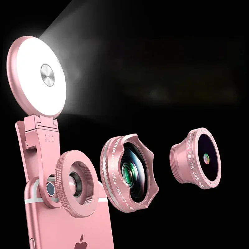 4in1 Cell Phone Camera Lens 0.45X 150° Wide Angle 15X Macro 185° Fisheye with Selfie Function Rechargeable LED Light Phone Lens
4in1 Cell Phone Camera Lens 0.45X 150° Wide Angle 15X Macro 185° Fisheye with Selfie Function Rechargeable LED Light Phone Lens