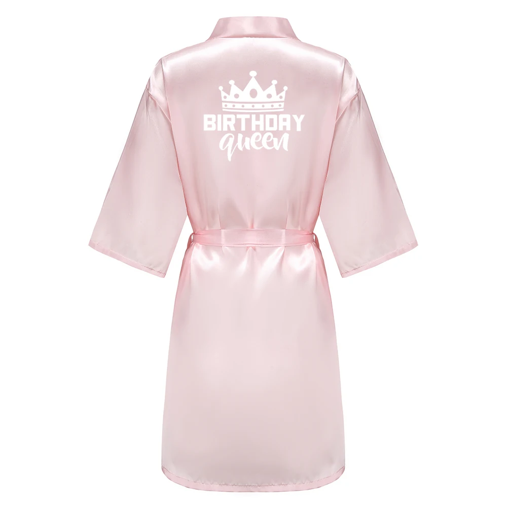 Birthday Party Queen Squad Robes Satin Pajamas Dressing Gown White Writing Kimono Rose Gold Bathrobe Birthday Party Queen Squad Robes Satin Pajamas Dressing Gown White Writing Kimono Rose Gold Bathrobe