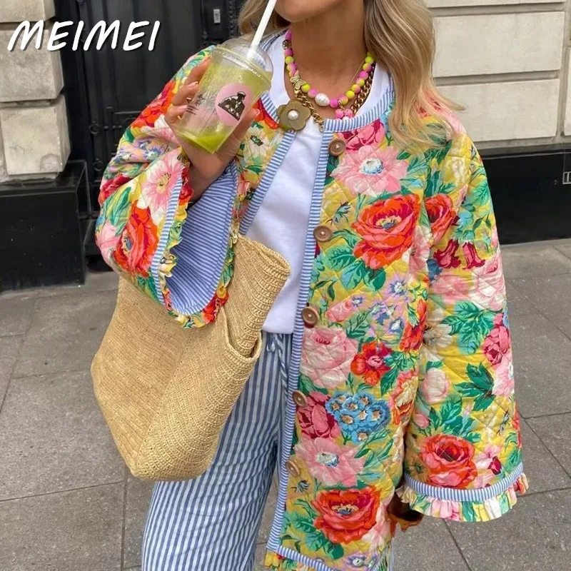 2023 Fashion Printed Ruffled Long Sleeve Cotton Jackets Winter Thick Warm Quilted Jacket Women Casual Loose Coat Vintage Outwear
2023 Fashion Printed Ruffled Long Sleeve Cotton Jackets Winter Thick Warm Quilted Jacket Women Casual Loose Coat Vintage Outwear