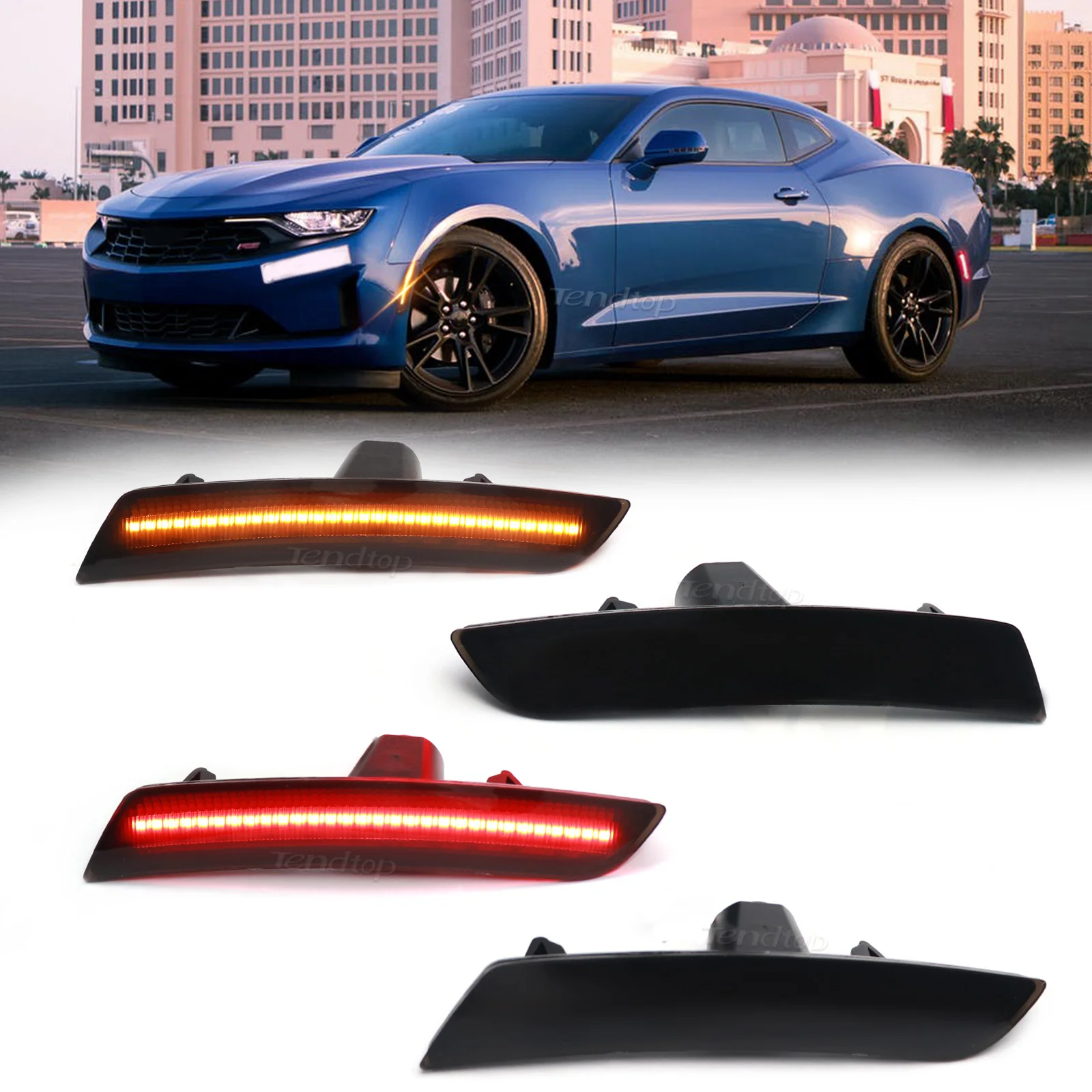 

Smoked Lens LED Side Marker Light Kits Front/Rear Red/Amber Side Marker Lamps for Chevy Camaro 2016-2023