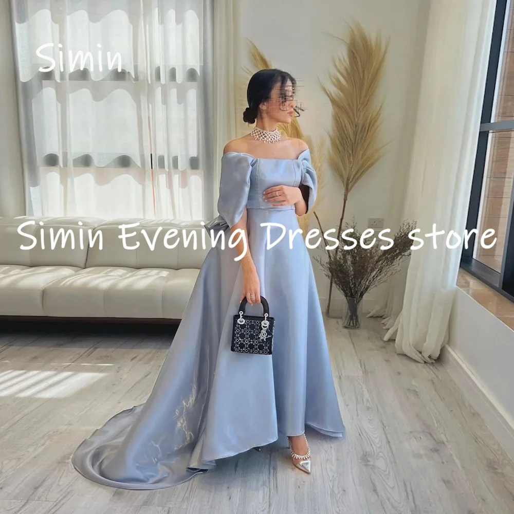 

Simin Satin A-line Off-the-shoulder Neckline Formal Prom Gown Ruffle Ankle-length Evening Elegant Party dresses for women 2023
