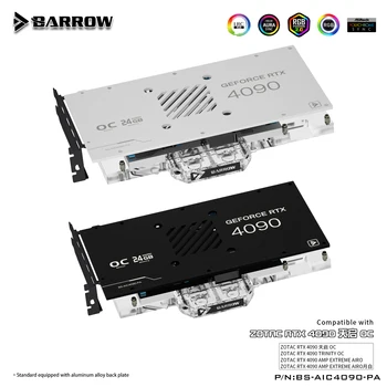 배로우 GPU 워터 블록, ZOTAC RTX 4090 AMP 익스트림 AIRO / TRINITY OC 그래픽 카드 쿨러, 백플레이트 포함, BS-AIC4090-PA