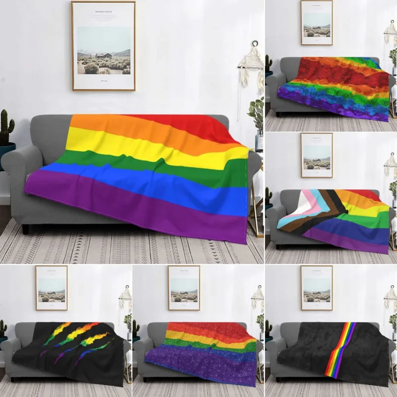 

LGBT Ultra-Soft Fleece Gay Pride Rainbow Flag Throw Blanket Warm Flannel Lesbian Bisexual Blankets for Bed Couch Sofa King Size