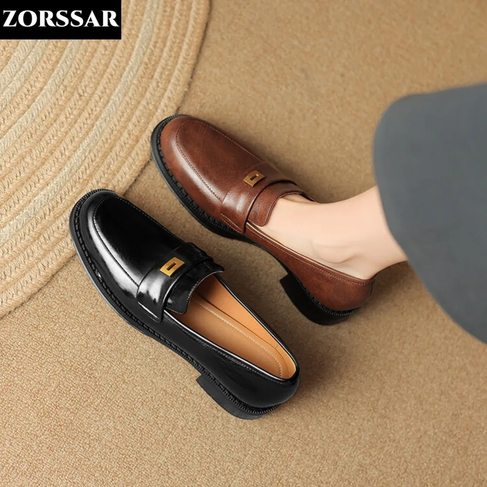 

Genuine Leather Women Loafers Luxury Designer Female Slip-on Comfortable Black Moccasins Women Casual Shoes Chaussures Femme