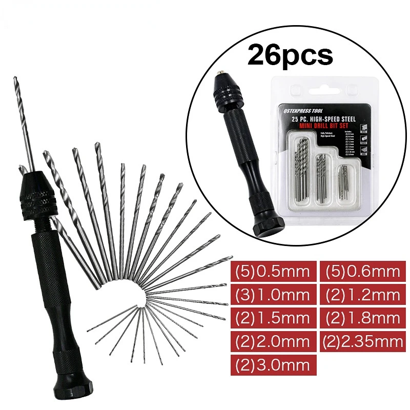 Mini Hand Drill With Twist Chuck + 25 Keyless Drills Rotary Tool Micro Aluminum Twist Drill Bit Wood Drilling Hole Saw DIY Craft
Mini Hand Drill With Twist Chuck + 25 Keyless Drills Rotary Tool Micro Aluminum Twist Drill Bit Wood Drilling Hole Saw DIY Craft