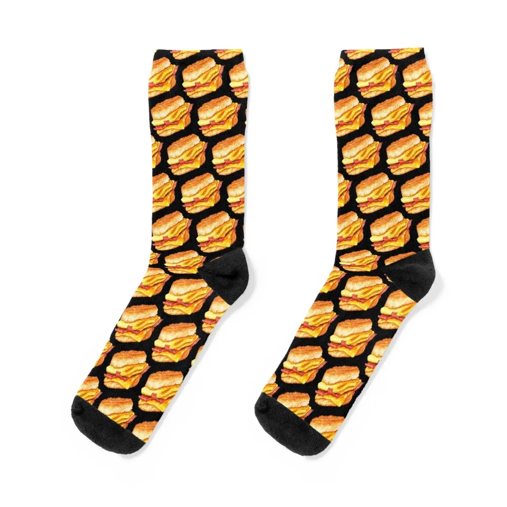 

Bacon Egg & Cheese Sandwich Pattern - Black Socks compression Antiskid soccer basketball hip hop Socks Men's Women's