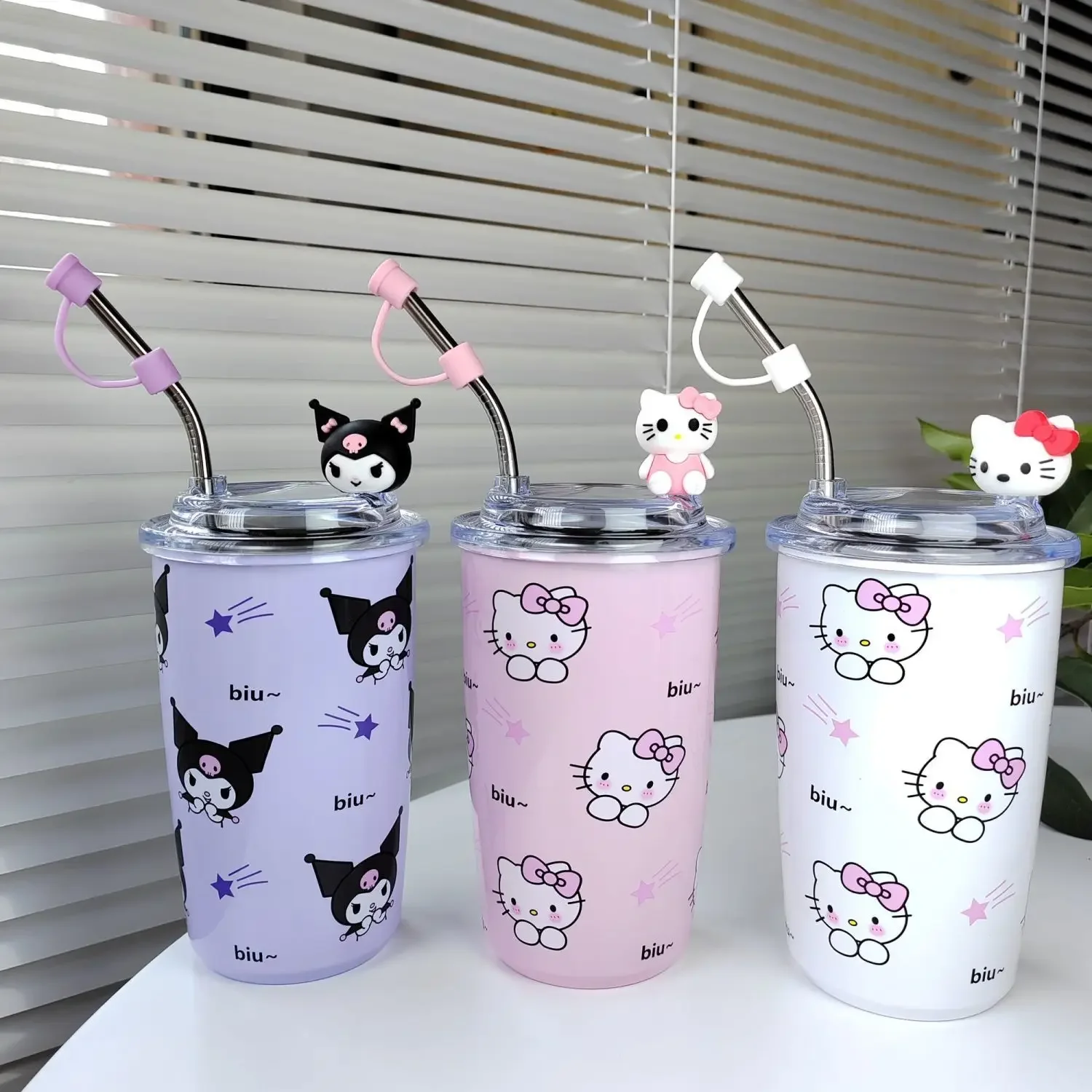 

Kawaii Sanrio Kuromi Melody Cinnamoroll Stainless Steel Thermos Water Bottle With Anime Figure Girl Cute Drinking Cup Girl Gifts