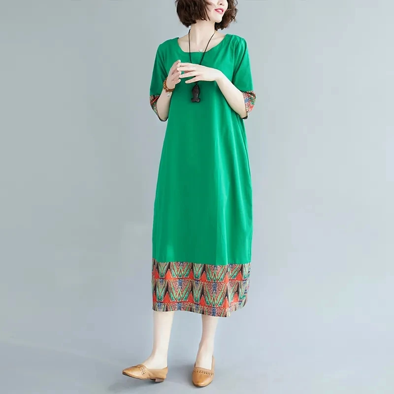 2024 Summer Ethnic Style Retro Contrast Colored Printed Long Dress 4XL Large Size Loose Short Sleeved Dress Women Dress Vestidos
2024 Summer Ethnic Style Retro Contrast Colored Printed Long Dress 4XL Large Size Loose Short Sleeved Dress Women Dress Vestidos