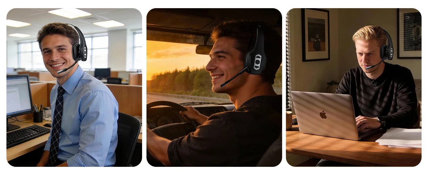 S5b1d2950d8d7473496b0217329bfd043H Trucker Bluetooth Headset with Charging Base, Wireless Hands-Free Headset with Noise Canceling Mic & Mute Button, 56Hrs Working