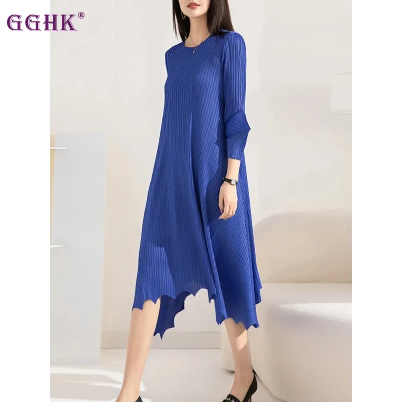 GGHK Miyake Pleated Solid Color Irregular Design Women Dress Round Neck Long Sleeve Loose Large Elegant Party Dresses
GGHK Miyake Pleated Solid Color Irregular Design Women Dress Round Neck Long Sleeve Loose Large Elegant Party Dresses