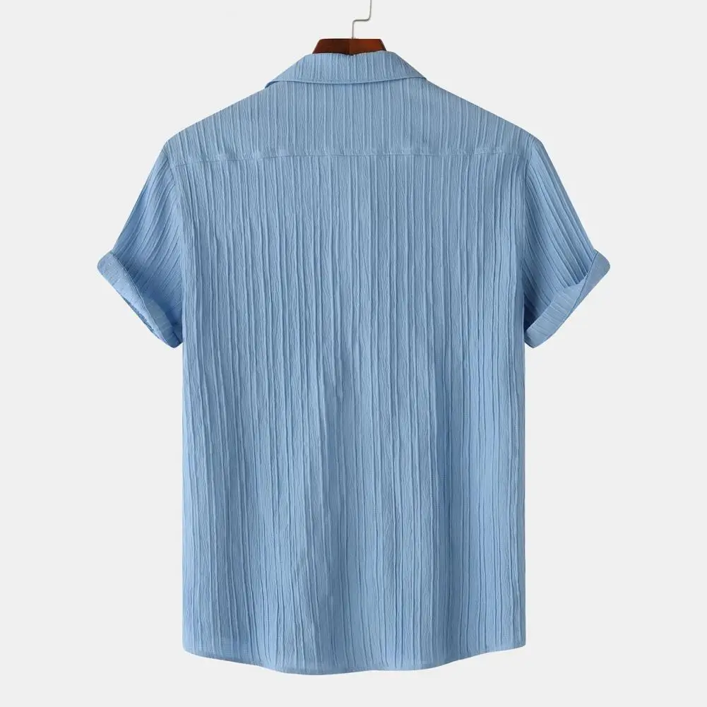 

Рубашка мужская однотонная с отложным воротником, стильная однобортная сорочка, мягкий нагрудный карман, средней длины, на лето