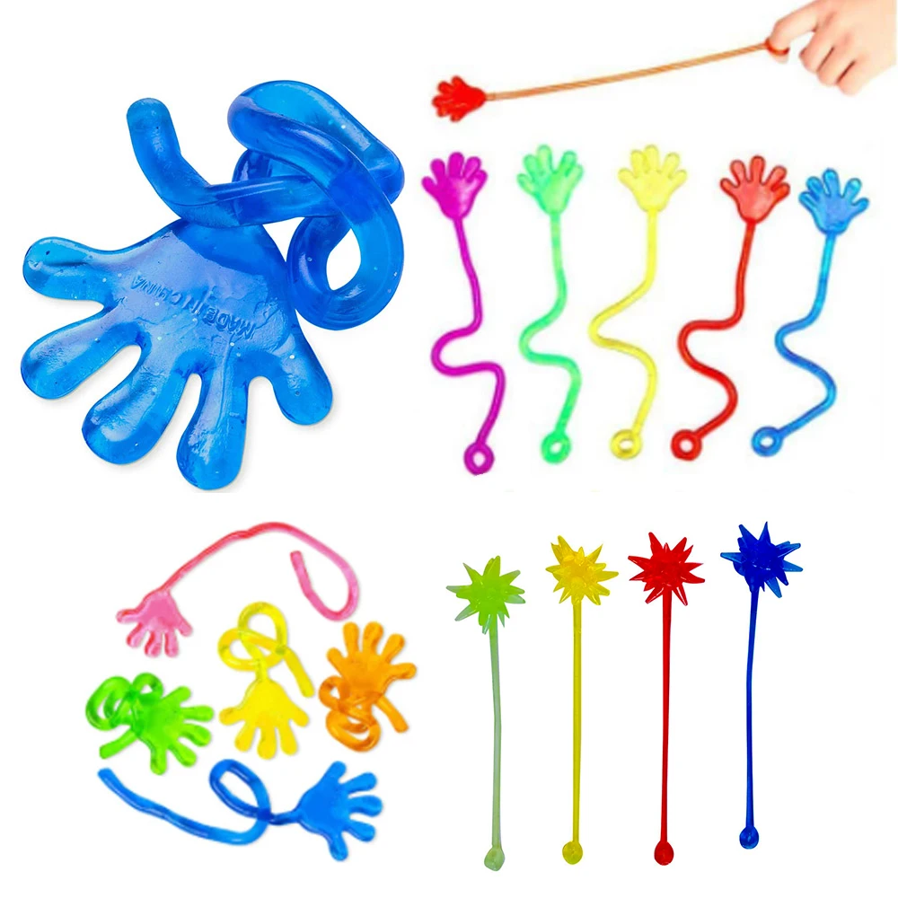 

10Pcs Elastically Stretchable Sticky Palm Hands Spider Web Ball Hammer Shaped Climbing Tricky for Children Party Favors Chic Toy