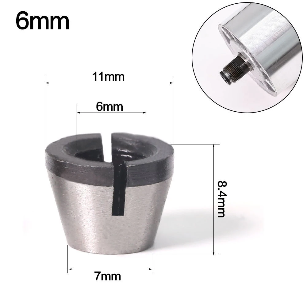 Adapter Drill Collet Collet Chuck Trimmer Collet Chuck Tool Trimming Machine Woodworking 6mm shank Carbon Steel
Adapter Drill Collet Collet Chuck Trimmer Collet Chuck Tool Trimming Machine Woodworking 6mm shank Carbon Steel