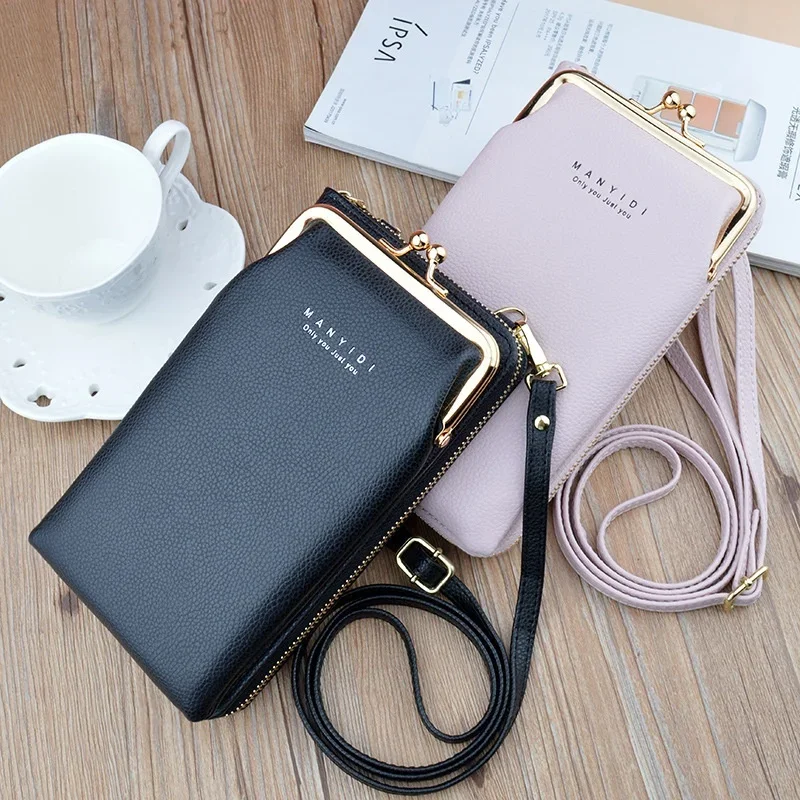 

Ladies Mobile Phone Bag Vertical Zipper Wallet Korean Fashion Lychee Pattern One Shoulder Crossbody Bag