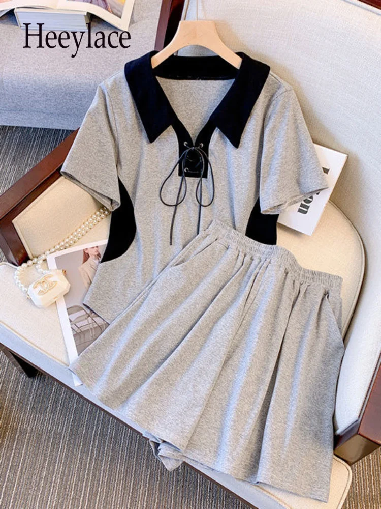 Summer 2 Piece Set Womens Outfit For Women Cotton Lace Up Patchwork Tops And Elastic Waist Shorts Sets Women Sportswear Clothing
Summer 2 Piece Set Womens Outfit For Women Cotton Lace Up Patchwork Tops And Elastic Waist Shorts Sets Women Sportswear Clothing