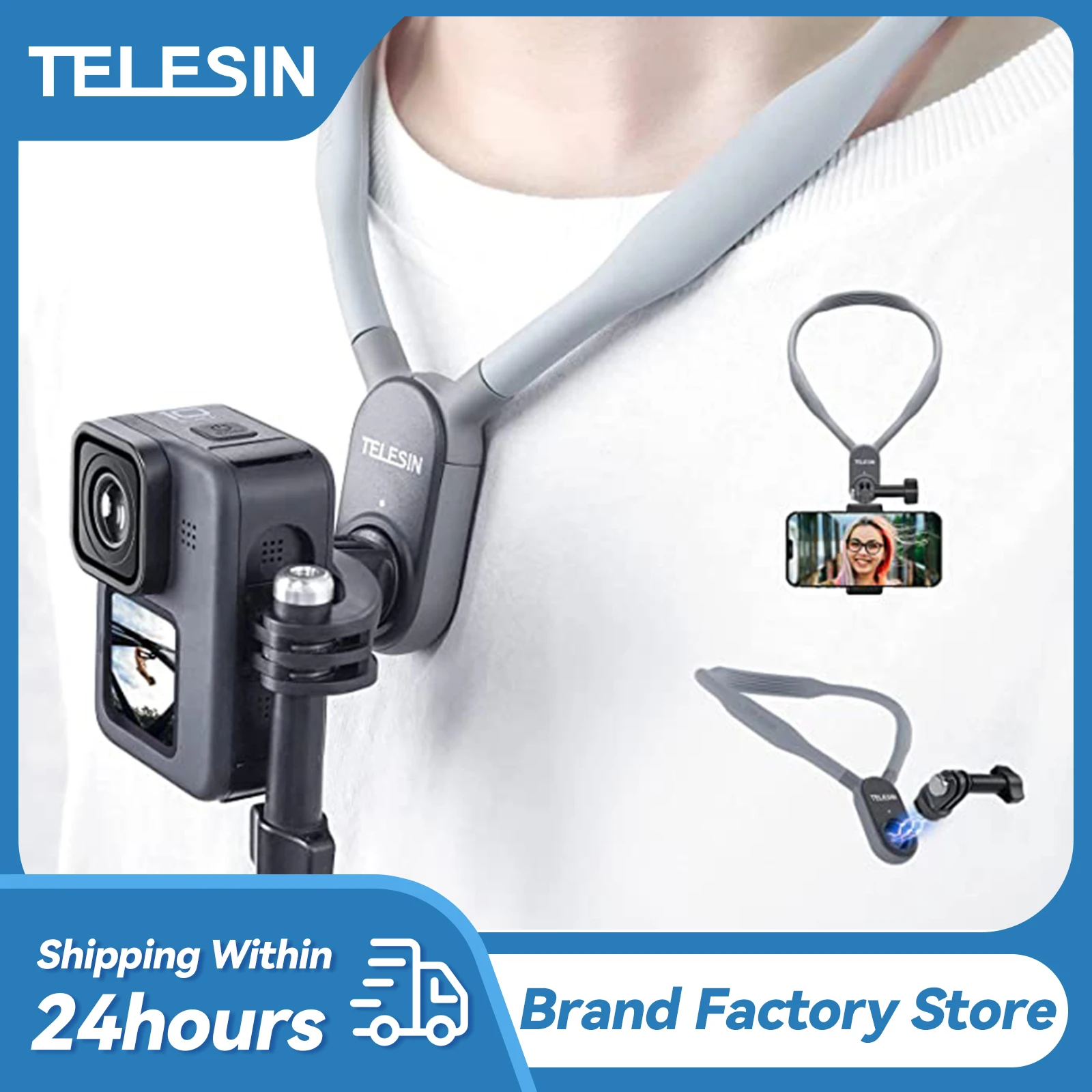 

TELESIN Neck Hold Mount for GoPro Hero 11 10 9 8 7 6 5 Insta360 DJI Osmo Action2 Samsung Smartphone Magnetic GoPro Accessories