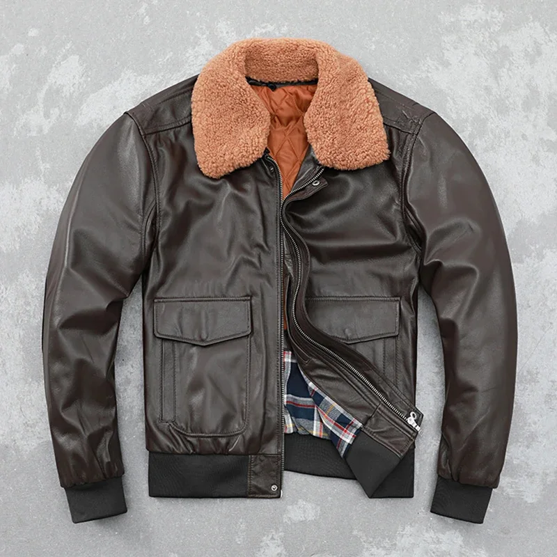 Genuine Leather Clothes Men's Sheepskin Dark Brown Air Force Flight Suit European Version plus Size Cotton Jacket Baggy Coat
Genuine Leather Clothes Men's Sheepskin Dark Brown Air Force Flight Suit European Version plus Size Cotton Jacket Baggy Coat