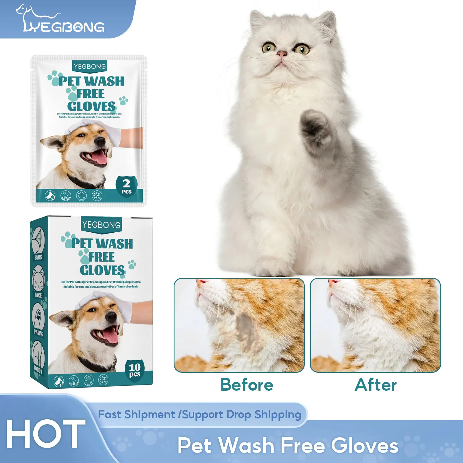 

Pet Wash Free Gloves SPA Bath Supplies Dry Cleaning Massage Deodorant Hair Removal Grooming Washing Anti Itch Cat No Rinse Glove