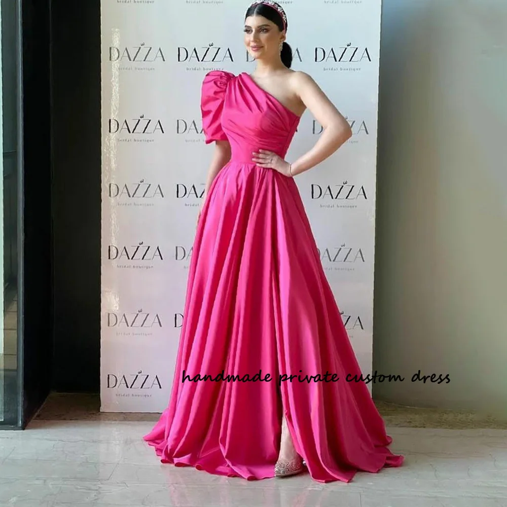 Pink One Shoulder A Line Evening Dresses Draped Satin Side Split Saudi Arabic Celebrate Event Dress Long Dubai Prom Party Gowns
Pink One Shoulder A Line Evening Dresses Draped Satin Side Split Saudi Arabic Celebrate Event Dress Long Dubai Prom Party Gowns