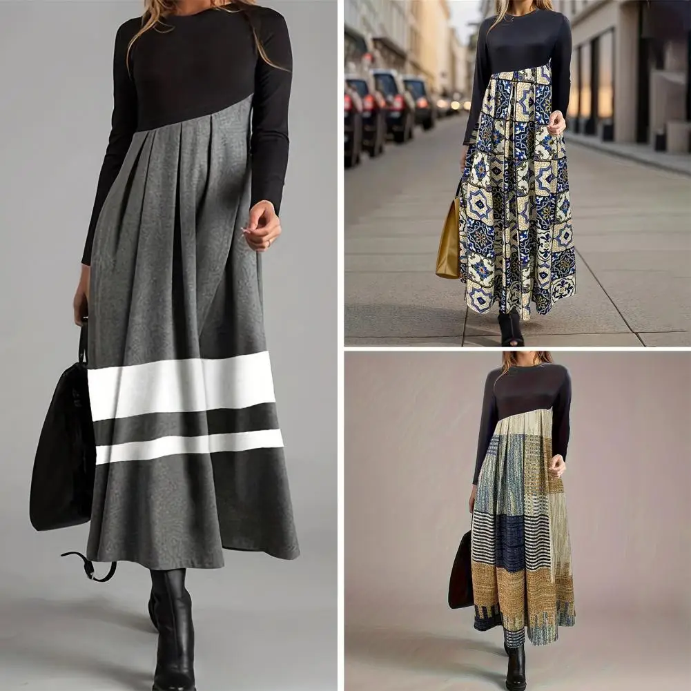 Women Retro Print Dress Beach Vacation Dress Women's Striped Color Blocking A-line Midi Dress with Long Sleeve O-neck for Autumn
Women Retro Print Dress Beach Vacation Dress Women's Striped Color Blocking A-line Midi Dress with Long Sleeve O-neck for Autumn