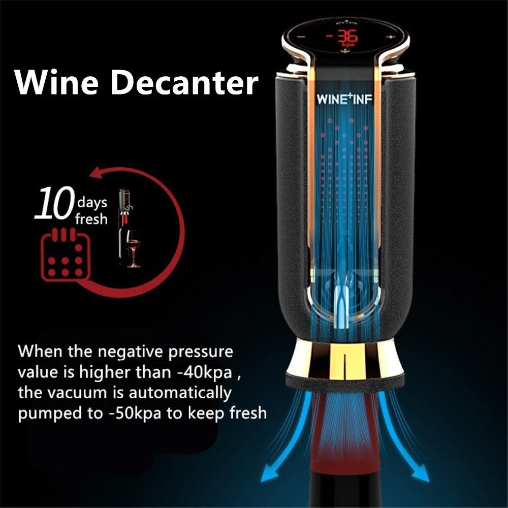 

USB Charging Smart Electric Wine Decanter Portable Auto Quick Whiskey Red Wine Aerator Kitchen 10-Days Vacuum Fresh-keeping Pour