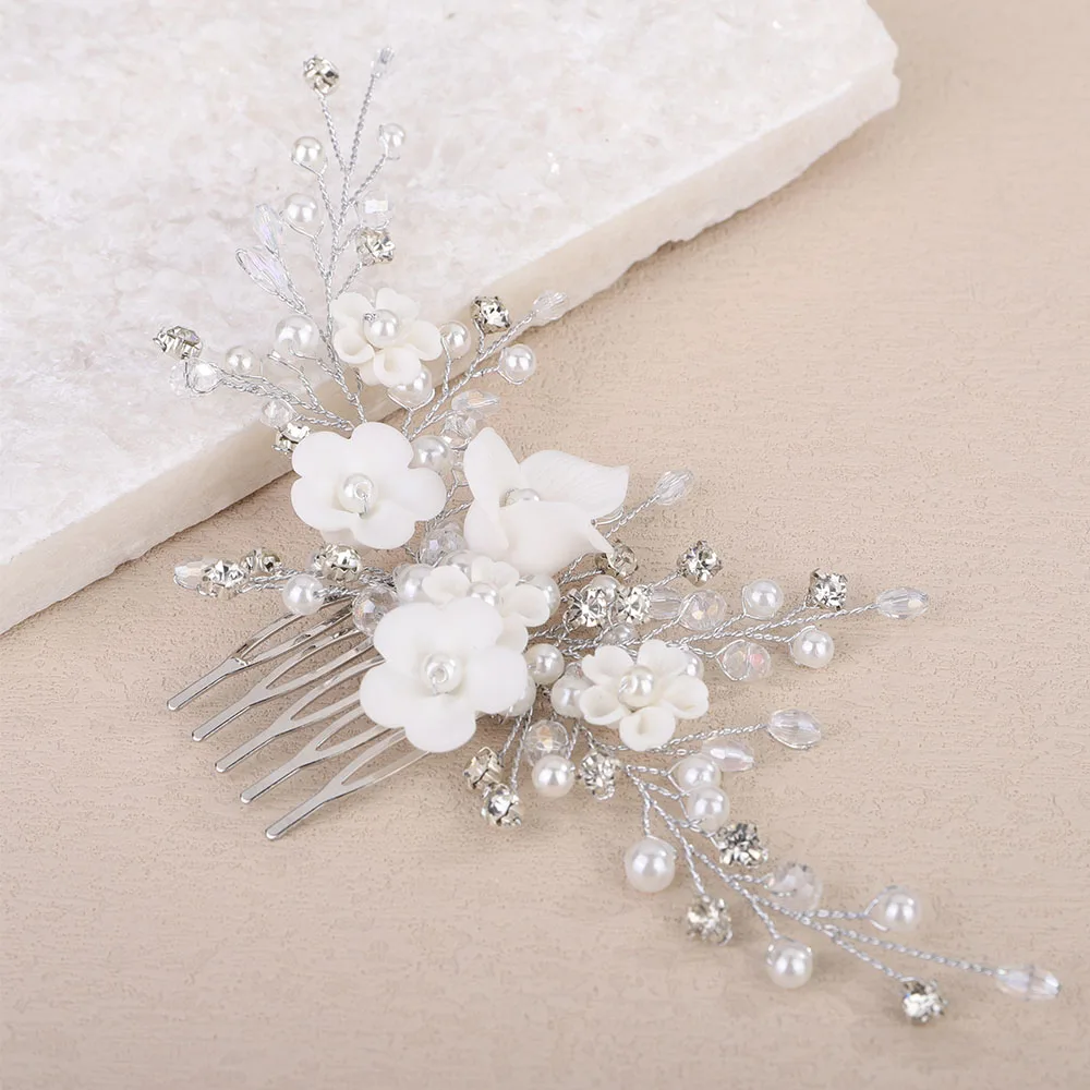 Silver Flower Bride Hair Comb for Women Wedding Hair Accessories Pearl Rhinestone Bridal Side Hair Comb Crystal Party Headpiece 2 S5b2ead1542744fe188ced007019c2c2aF