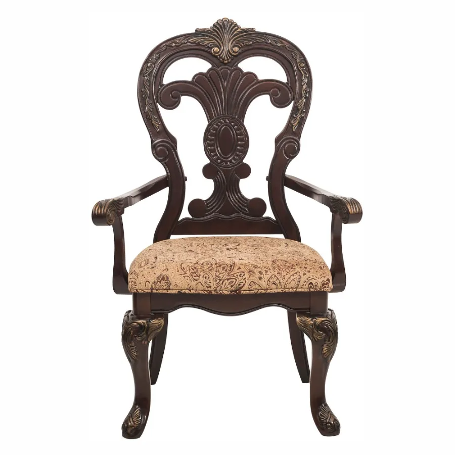 Traditional Formal Armchairs Set of 2 Cherry Finish with Gold Tipping Fabric Upholstery Wooden Dining Room Furniture Traditional Formal Armchairs Set of 2 Cherry Finish with Gold Tipping Fabric Upholstery Wooden Dining Room Furniture