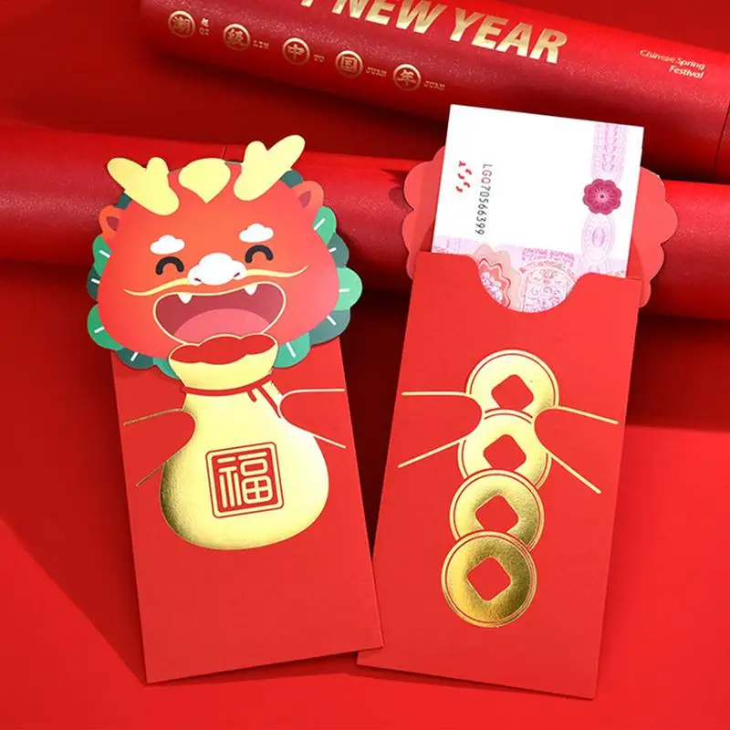 

6pcs Cute Dragon New Year 2024 Lucky Red Packet Lunar New Year Good Luck Red Envelope The Year Of Dragon Red Envelope For Family