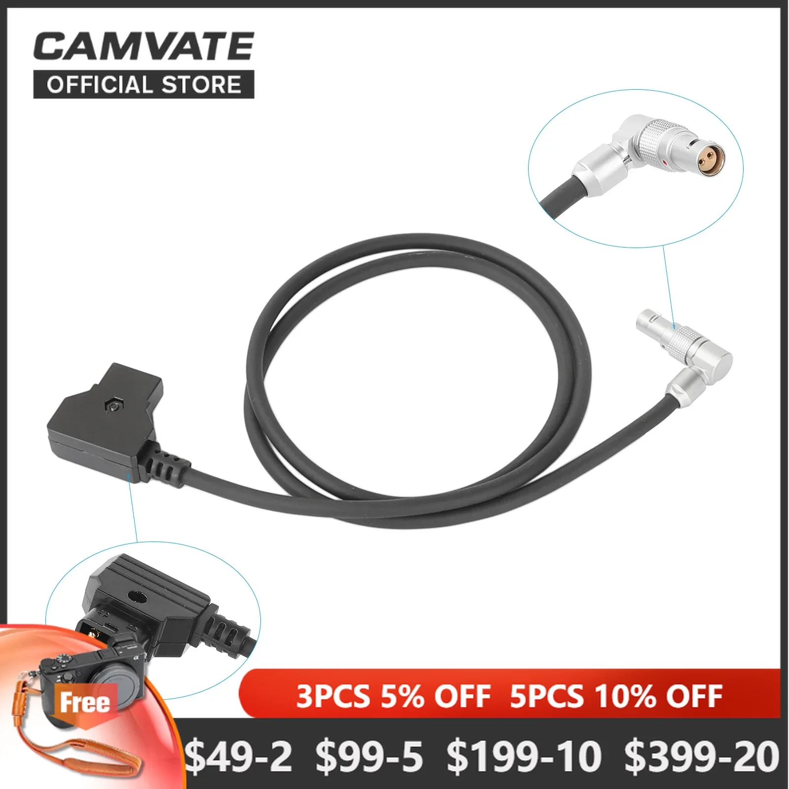 CAMVATE Aluminum 2 Pin Female To 2-Port D-tap Male L Type Cord Power Cable For RED Komodo 6K Cinema Camera (3 Inches Long) New
CAMVATE Aluminum 2 Pin Female To 2-Port D-tap Male L Type Cord Power Cable For RED Komodo 6K Cinema Camera (3 Inches Long) New