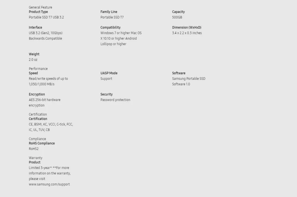 Samsung T7 SSD Externo Portátil USB 3.2 Gen 2: 500GB -1TB - 2TB Samsung T7 SSD Externo Portátil USB 3.2 Gen 2: 500GB -1TB - 2TB