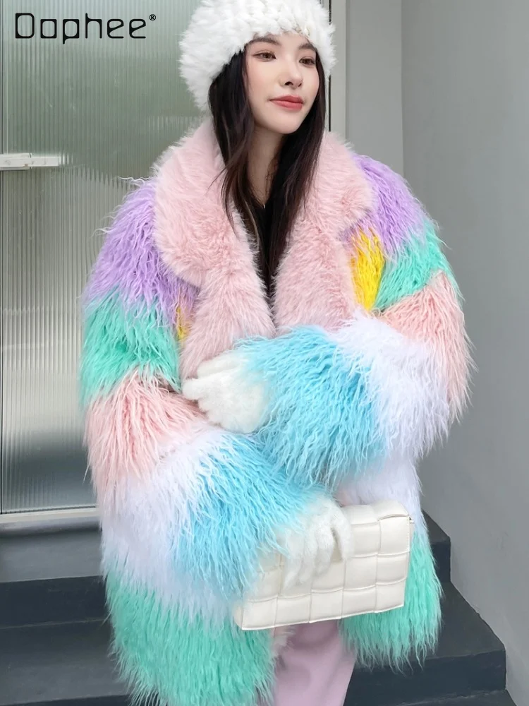 Streetwear Woman Colored Mosaic Fur Coat 2023 Autumn and Winter New High-end Suit Collar Imitation Mid-Length Fur Jacket Femme
Streetwear Woman Colored Mosaic Fur Coat 2023 Autumn and Winter New High-end Suit Collar Imitation Mid-Length Fur Jacket Femme