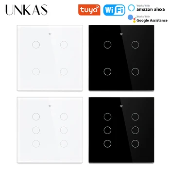 UNKAS 투야 브라질 4x4 와이파이 벽 조명 스위치, 터치 센서 스마트 홈 인터럽터, 알렉사 구글 홈으로 작동, 4 갱, 6 갱