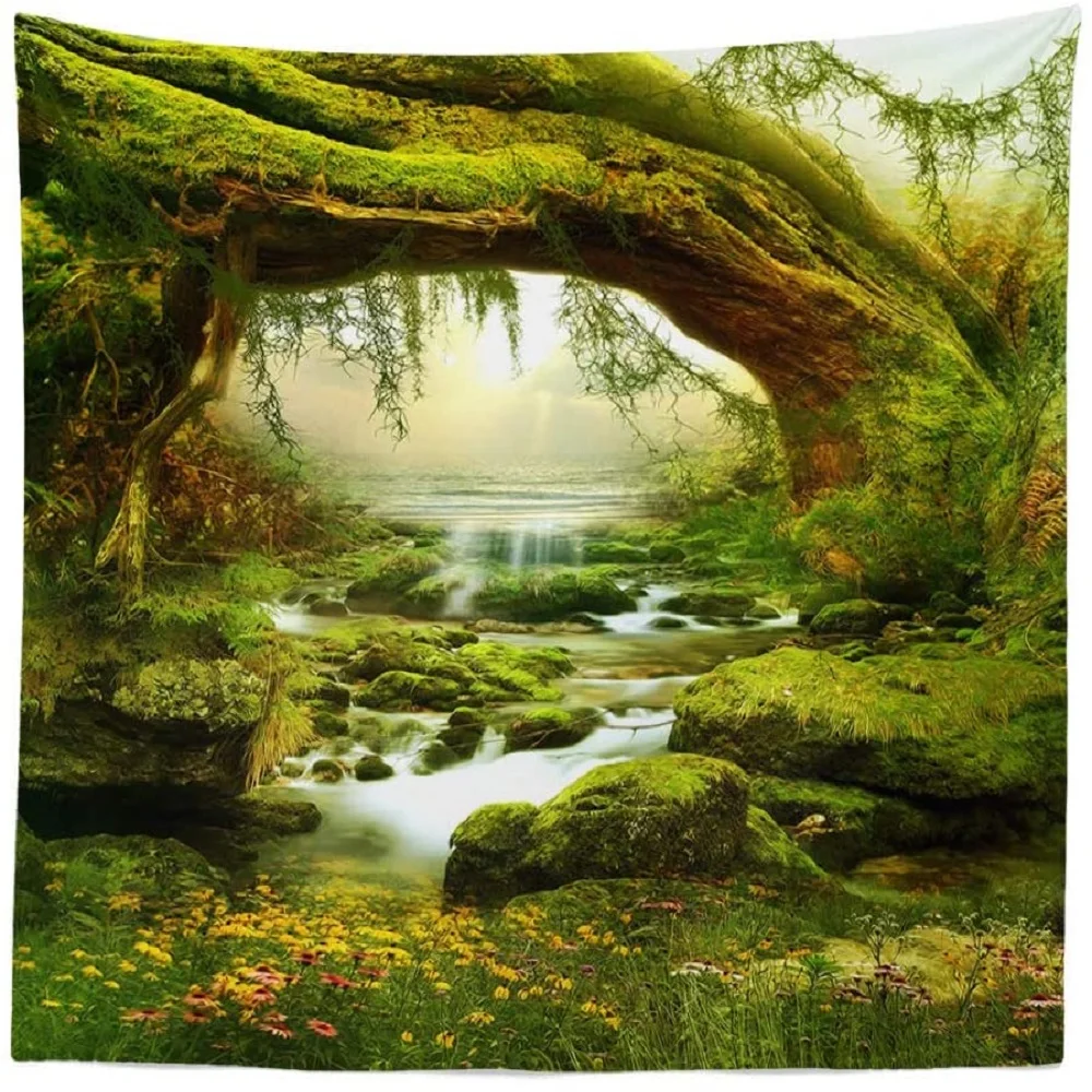 

Forest Tapestry Magic Sunlight Creek Landscape Tapestries Home Wall Hanging Living Bedroom Room Decor Blanket