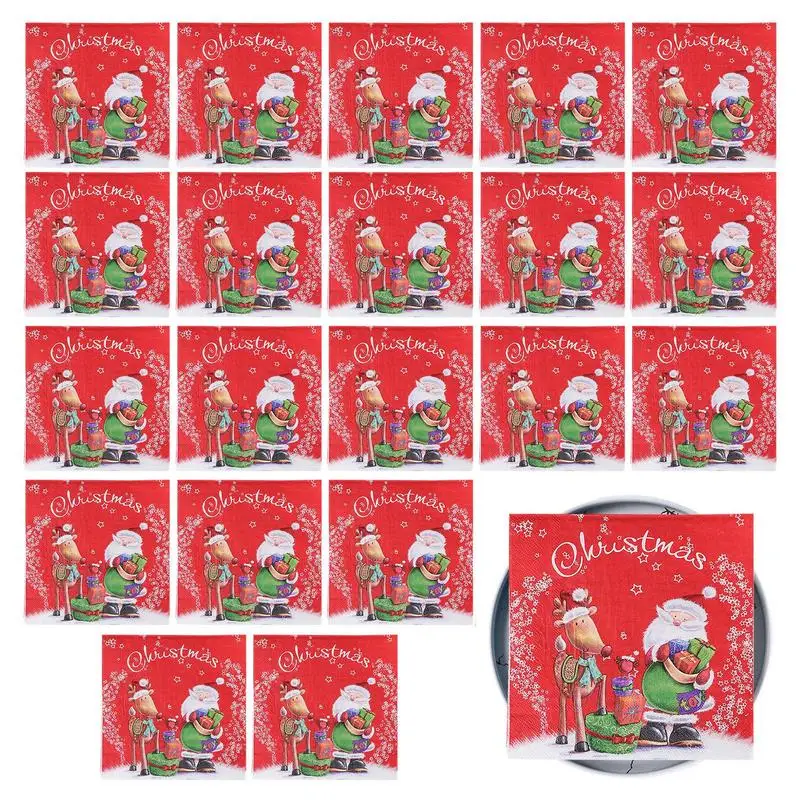 

Christmas Paper Napkins 20PCS Printed Santa Napkins Merry Christmas Guest Napkins 2-Ply Decorative Paper Hand Towels For Winter