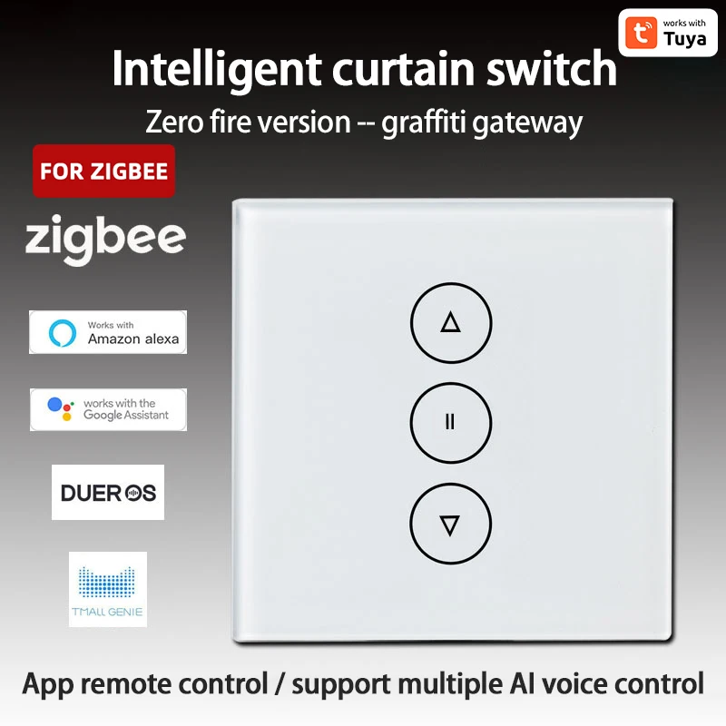 

Умный сенсорный выключатель для штор Tuya Zigbee, пульт дистанционного управления через приложение Smart Life, 86 панель, Голосовое управление, поддержка Alexa Google Home