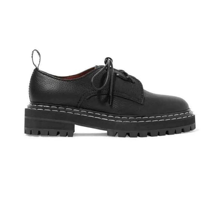

Shallow Low Heel Leather Shoes British Style Platform Pumps Women Vintage Lace-up Mules Plus Size Zapato de Tacón Sapatos
