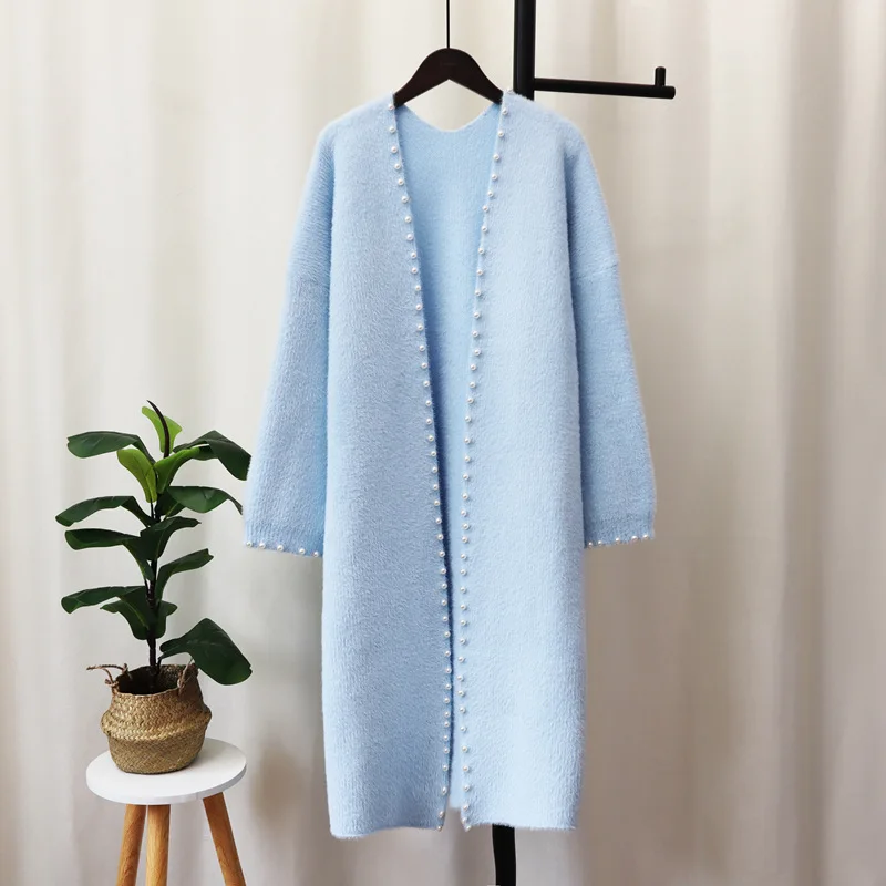 Blue Color Pearl Beading Knitting Women Long Cardigan Full Sleeves Loose Casual Elegant Lady Oversize Jackets
Blue Color Pearl Beading Knitting Women Long Cardigan Full Sleeves Loose Casual Elegant Lady Oversize Jackets