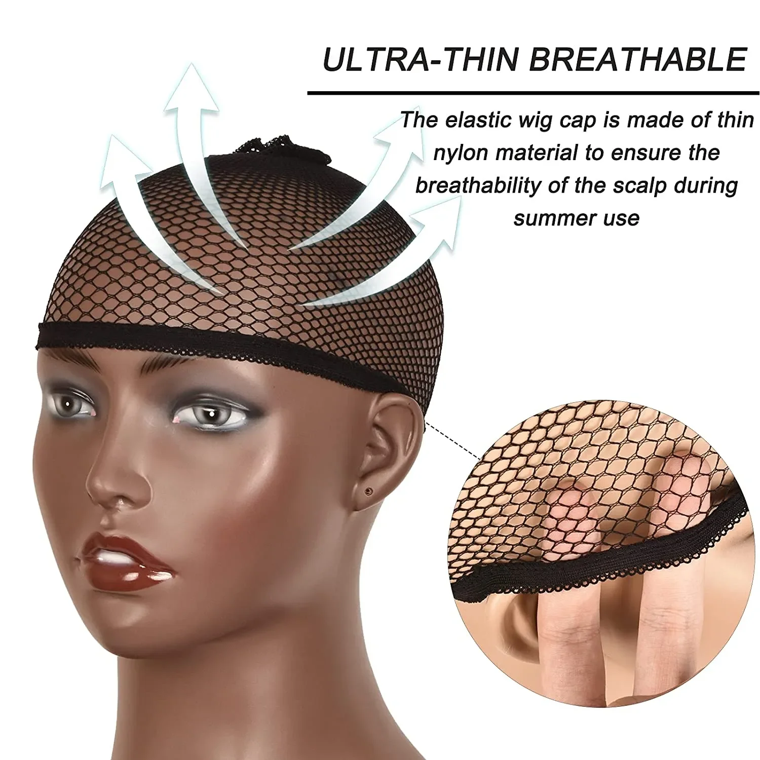 

3pcs Wig Net Good Quality With Elastic New Fashion Hairnet Mesh Liner Weaving Caps Fishnet For Women Open Ended Wig Cap
